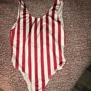 Striped body suit.